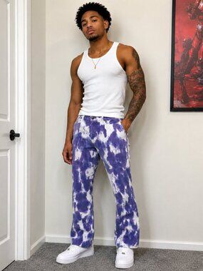 Golden Denim Mens Purple Tie Dye Corduroy Pants
